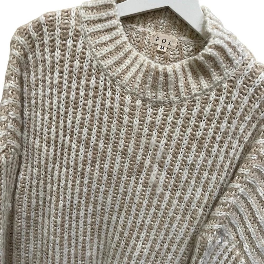 POL Atria Two-Tone Woven Wool Blend Mock Neck Sweater Size Medium - Picture 7 of 11